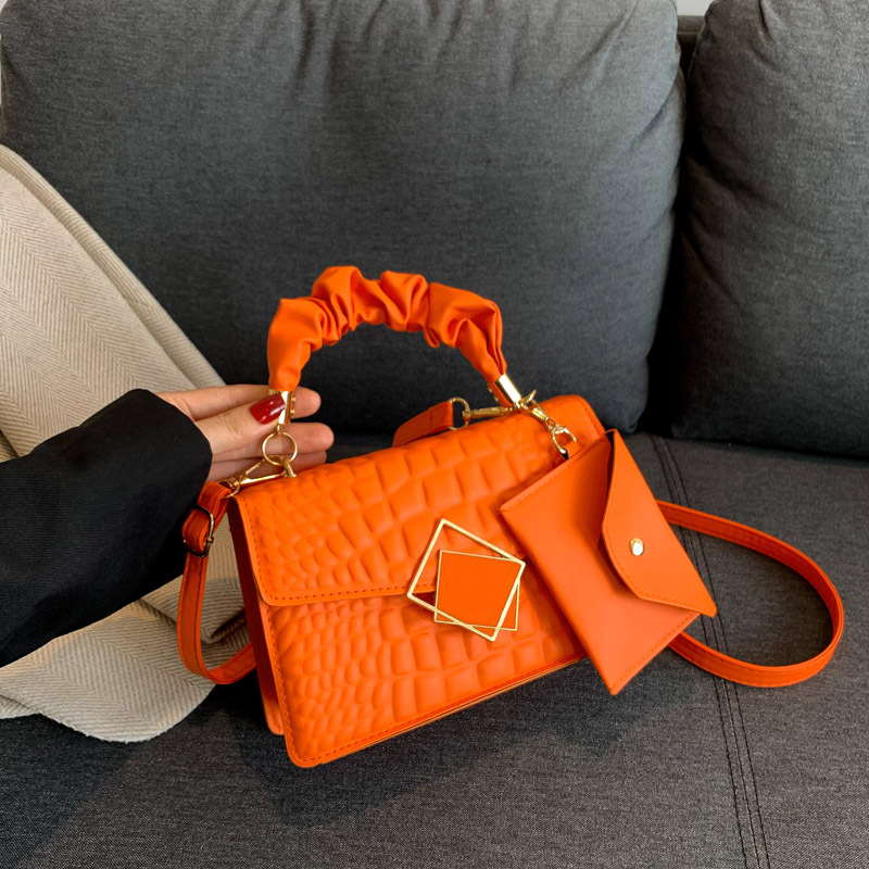 Fashion Orange Pu Head Pattern Flap Crossbody Bag