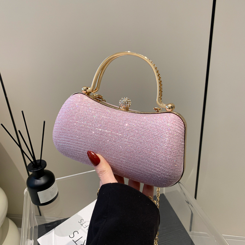 Fashion Pink Fine Glitter Clip Handbag