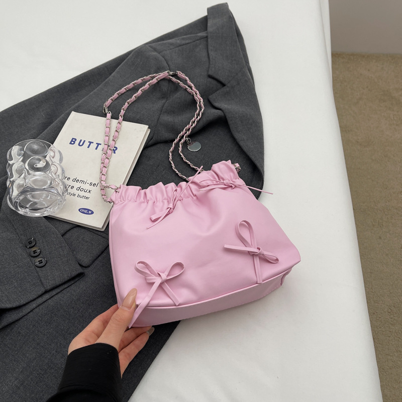 Fashion Pink Pu Drawstring Large Capacity Crossbody Bag