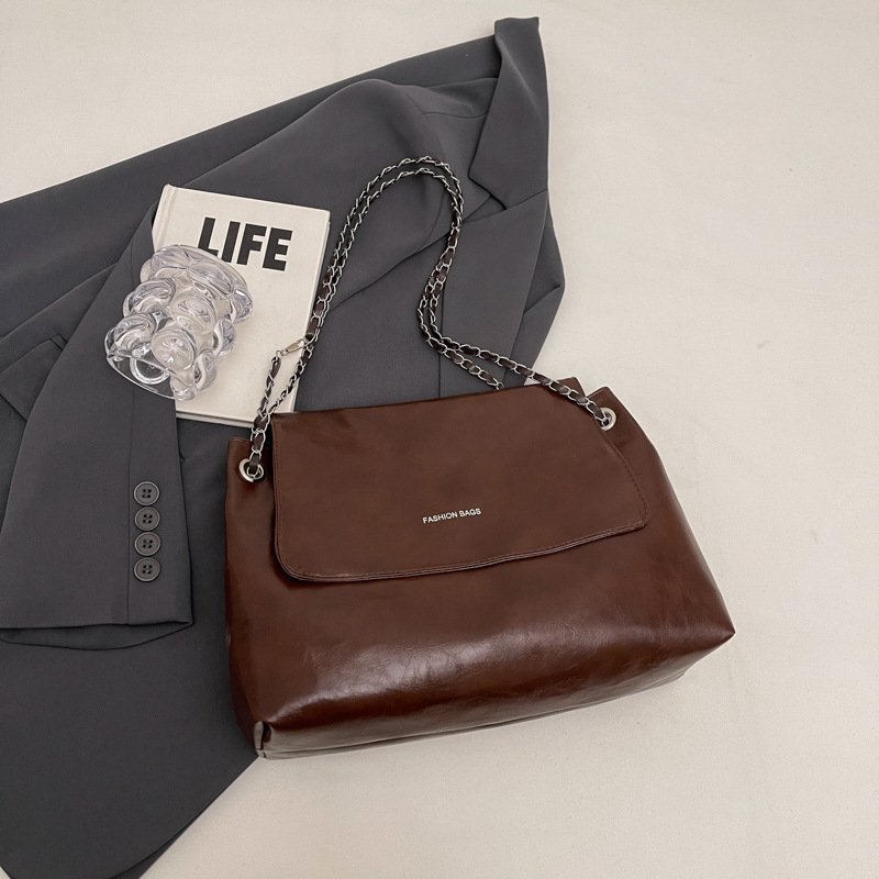 Fashion Brown Soft Leather Flap Large Capacity Shoulder Bag