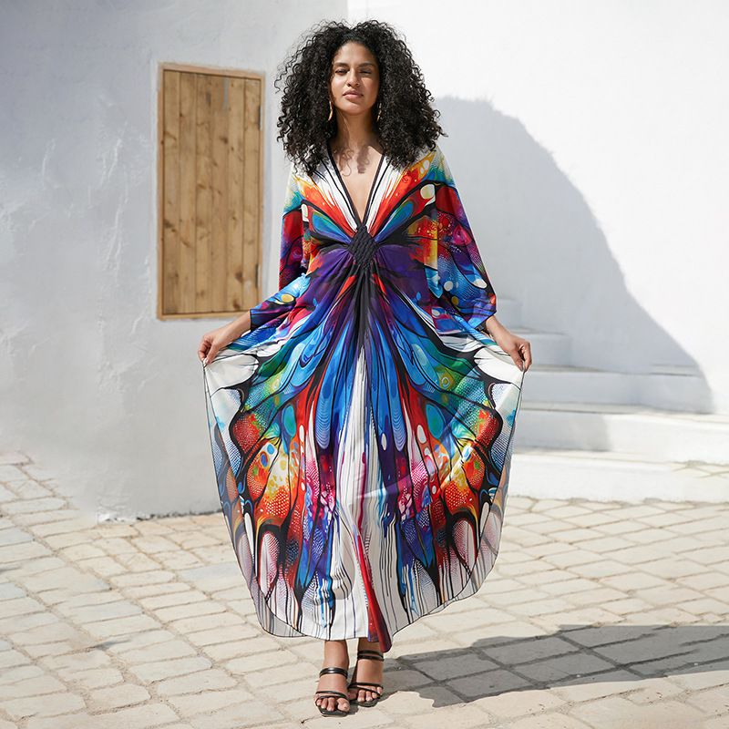 Fashion 2 Colorful Butterflies Cotton Printed Blouse Dress