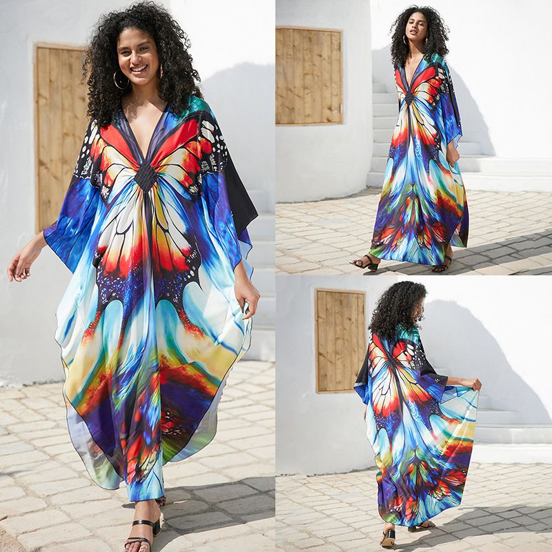 Fashion 10 Colorful Butterflies Cotton Printed Blouse Dress