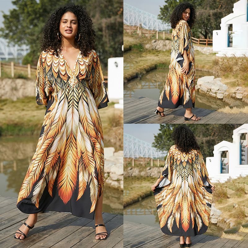 Fashion 14 Golden Feathers Cotton Printed Blouse Dress