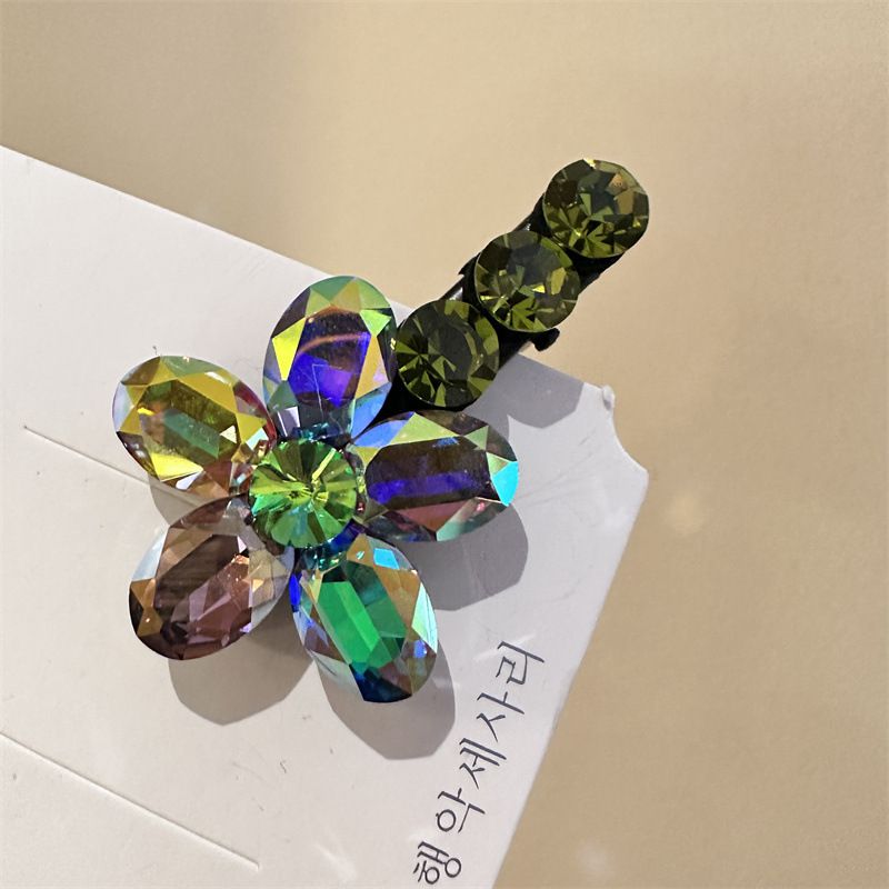 Fashion Green Crystal Flower Hair Clip