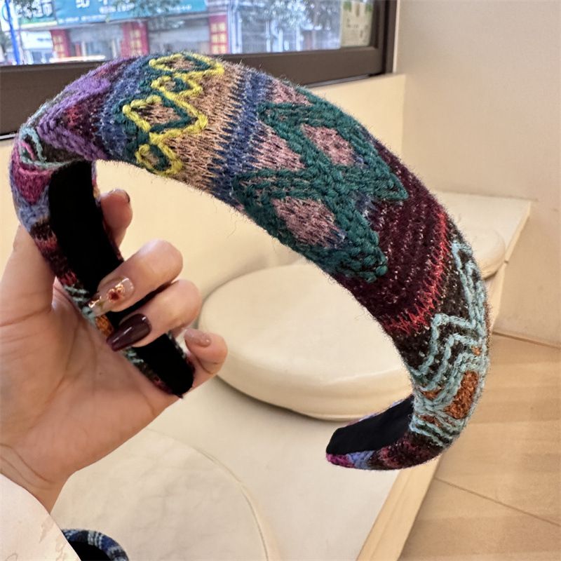 Fashion C Knitted Colorblock Wide-brimmed Headband