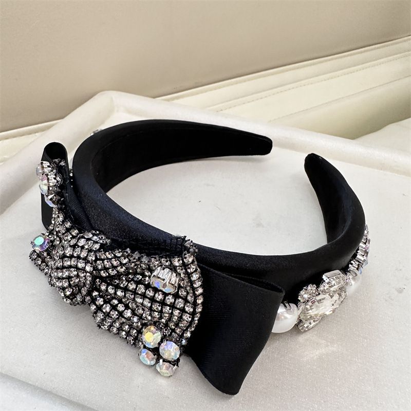 Fashion Black Bow Rhinestone Wide-brimmed Headband