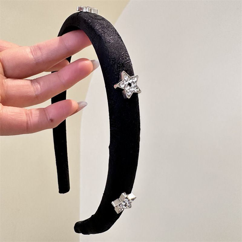 Fashion Black Satin-embellished Diamond Five-pointed Star Narrow Edge Headband