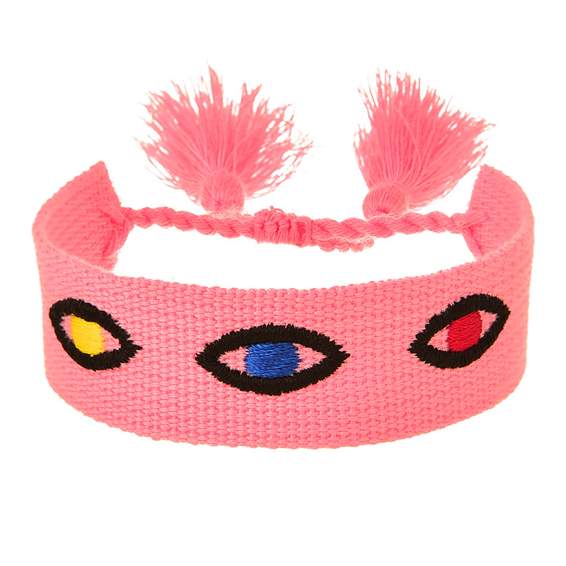 Fashion Pink Embroidered Eyes Tassel Bracelet