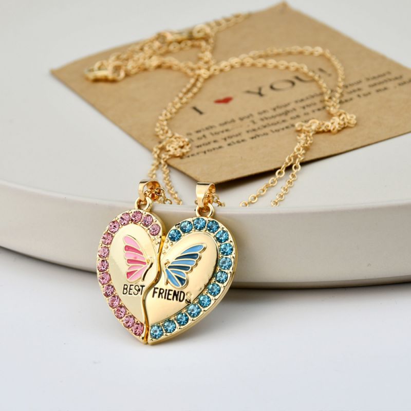 Fashion Gold Alloy Diamond Love Butterfly Necklace