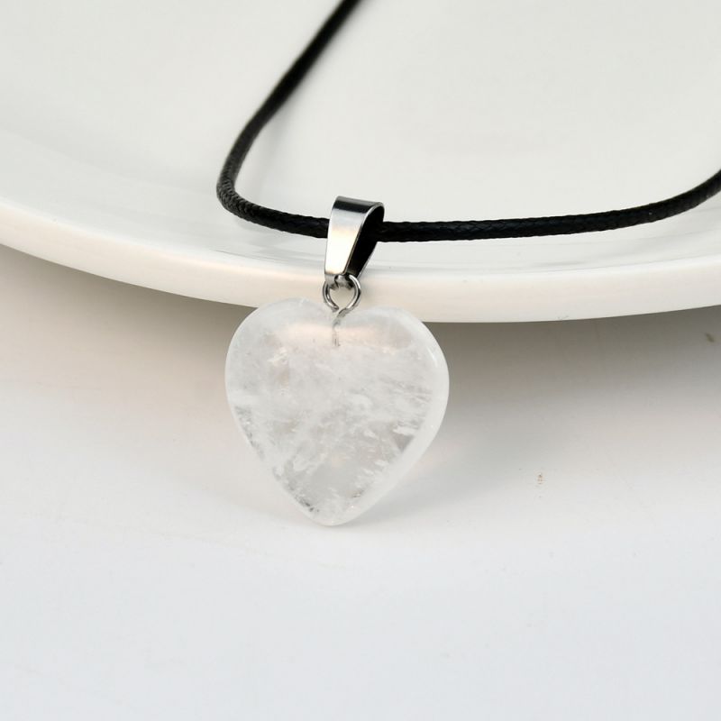 Fashion Y05 White Crystal Geometric Love Leather Cord Necklace