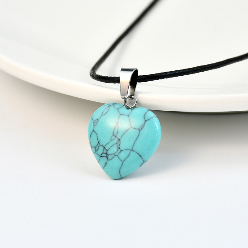 Fashion Y08 Blue Turquoise Geometric Love Leather Cord Necklace