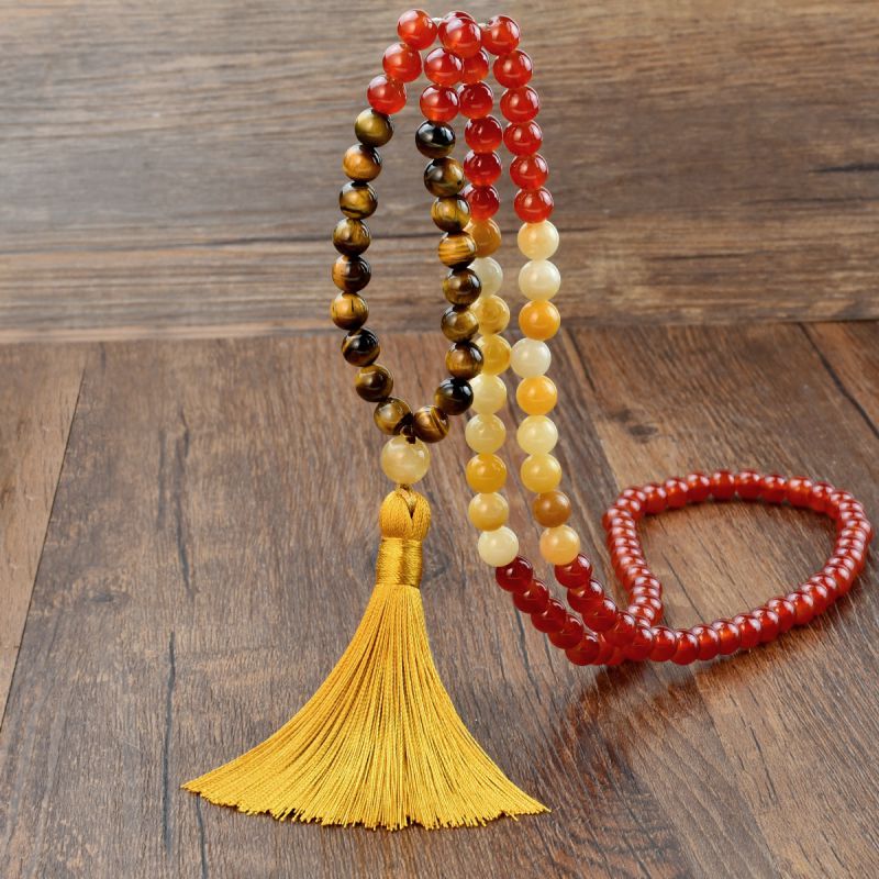 Fashion Color Onyx Beaded Tassel Necklace