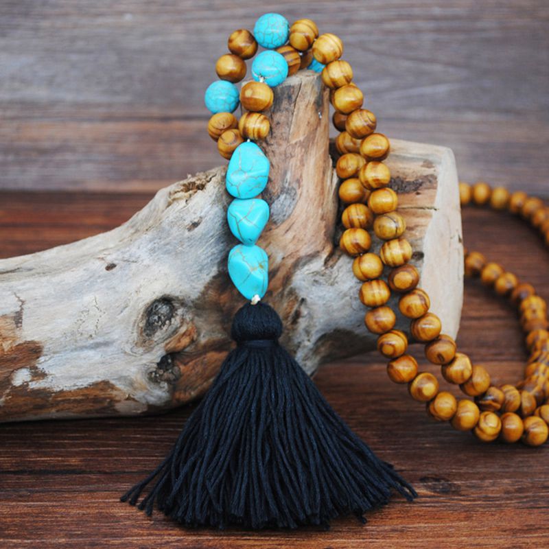 Fashion Black Wood Beads Tassel Necklace