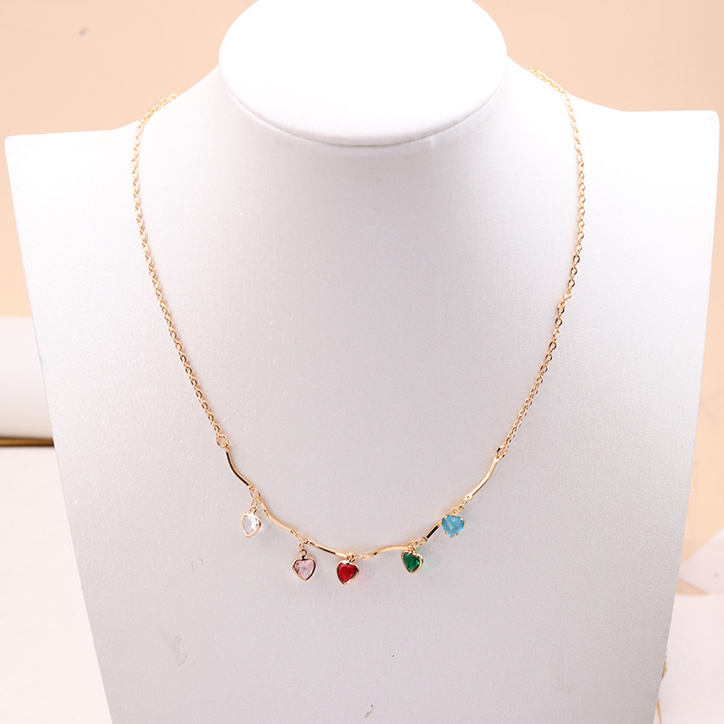Fashion Colorful Love-necklace Copper Diamond Geometric Necklace