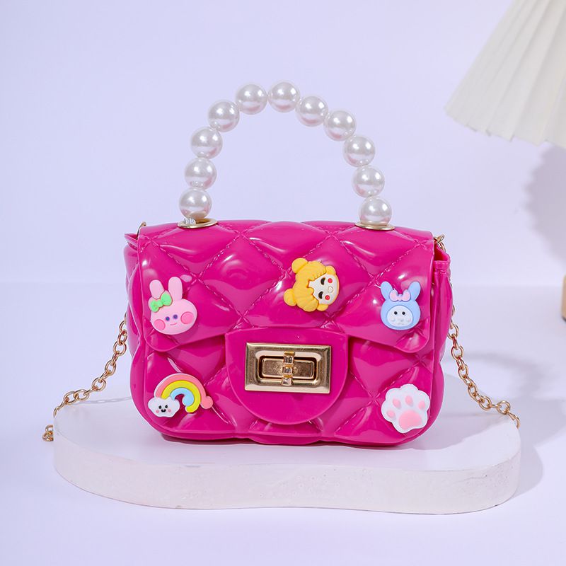 Fashion Rose Red With Random Patches Self-posted Pvc Three-dimensional Cartoon Patch Flip Children's Crossbody Bag