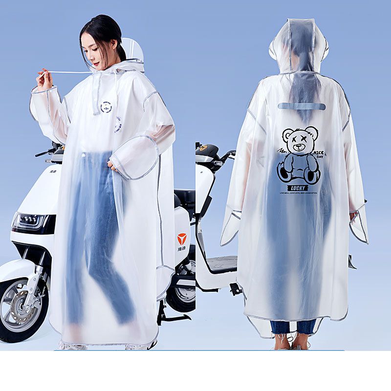 Fashion Translucent White Eva Adult Hooded Raincoat