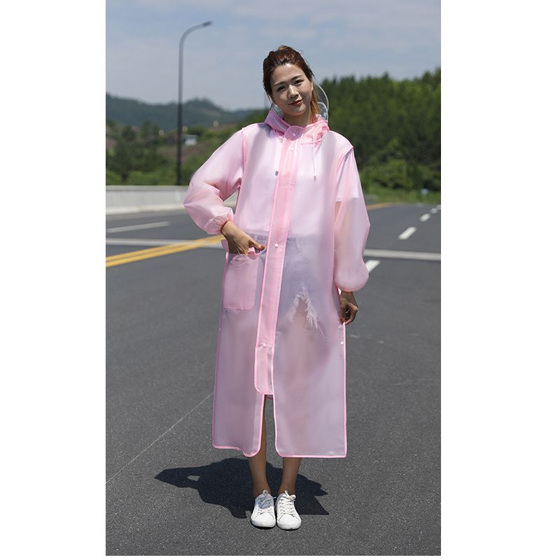 Fashion Pink Four-in-one Disposable Eva Transparent Hooded Raincoat