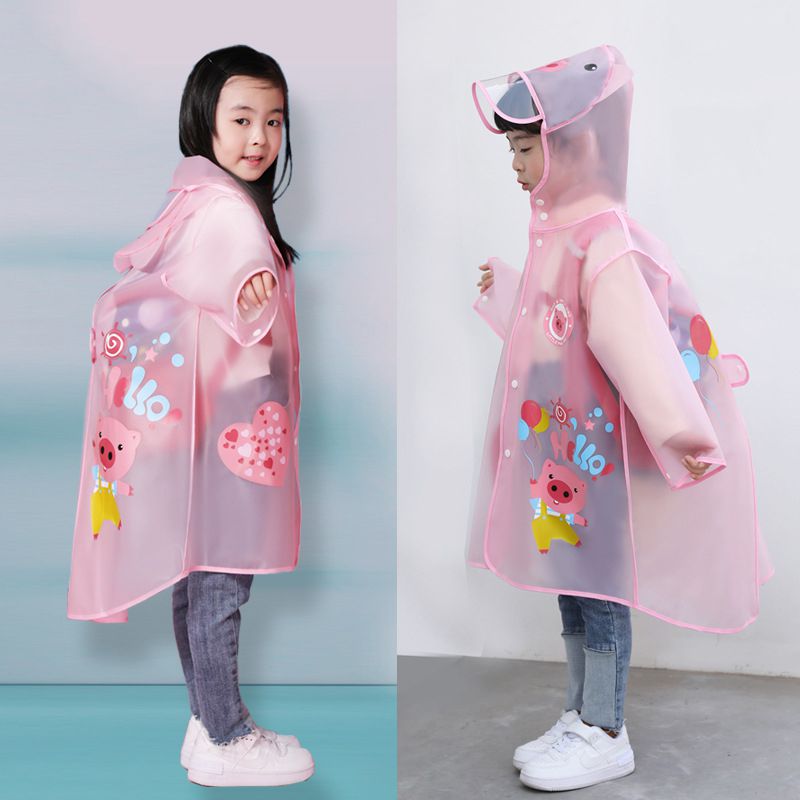 Fashion Pink Piggy (snap Payment + Invisible Schoolbag Slot) Eva Cartoon Children's Raincoat