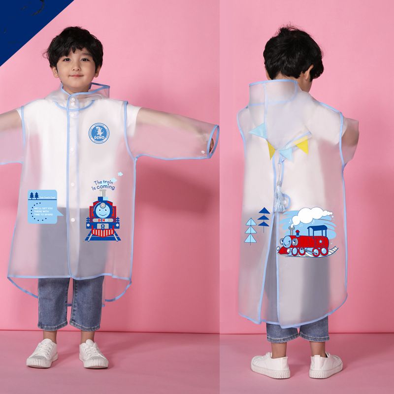 Fashion Semi-transparent Train (snap-on Payment + Invisible Schoolbag Space) Eva Cartoon Children's Raincoat