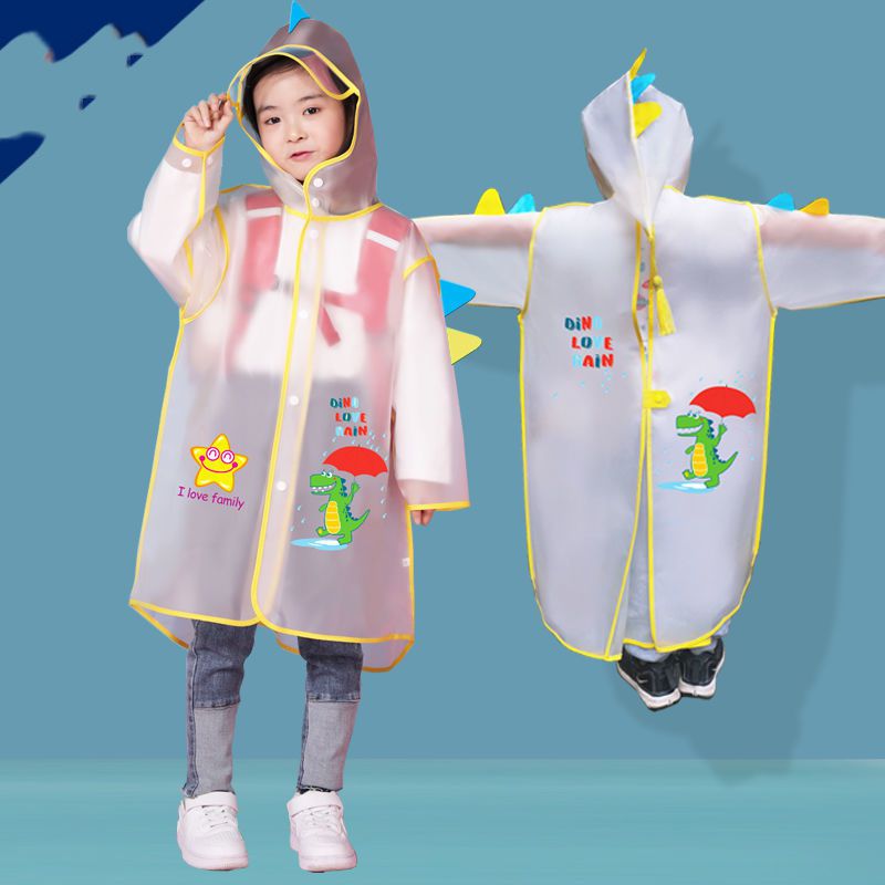 Fashion Semi-transparent Dinosaur (snap Buckle + Invisible Schoolbag Bit) Eva Cartoon Children's Raincoat