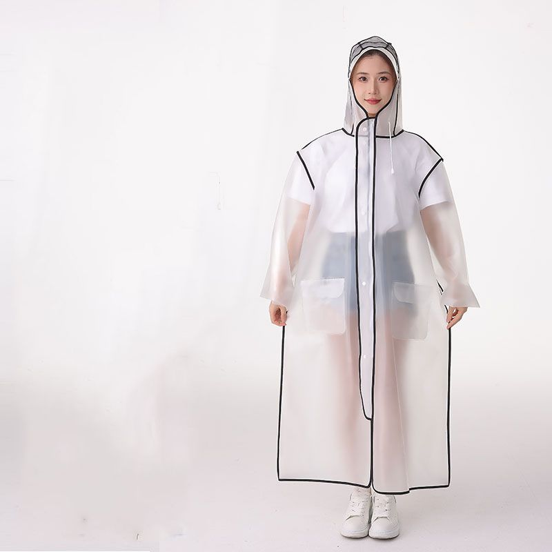 Fashion White With Black Edges Eva Extended Adult Raincoat