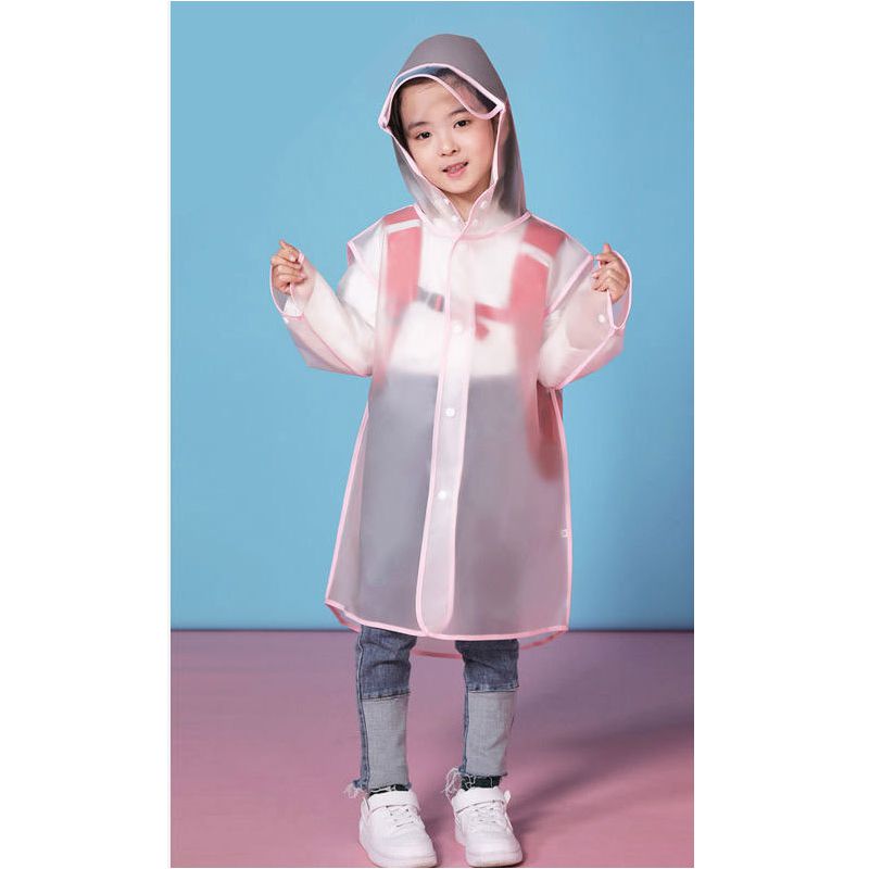 Fashion White Pink Edge Frosted + Invisible Schoolbag Bit Eva Hooded Children's Raincoat