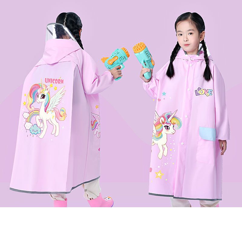 Fashion Purple Pegasus [upgraded Ventilation Holes With Schoolbag Slot] Eva Children's Hooded Raincoat