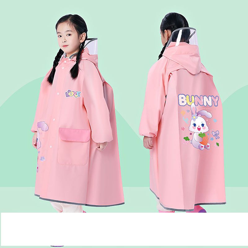 Fashion Pink Rabbit [upgraded Breathable Holes With Bag Slot] Eva Children's Hooded Raincoat