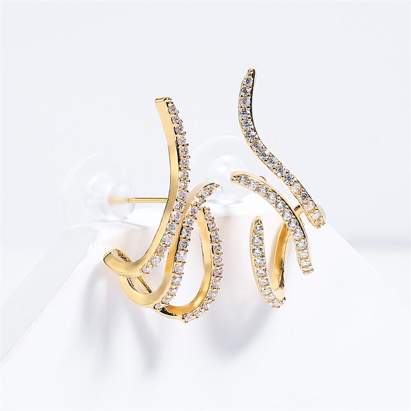 Fashion White Gold Plated Copper Inlaid Zirconium Geometric Stud Earrings