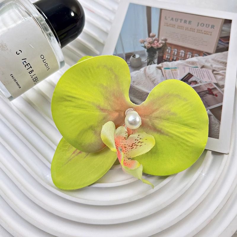 Fashion 5# Glazed Yellow Phalaenopsis Border Clip Simulated Flower Hairpin