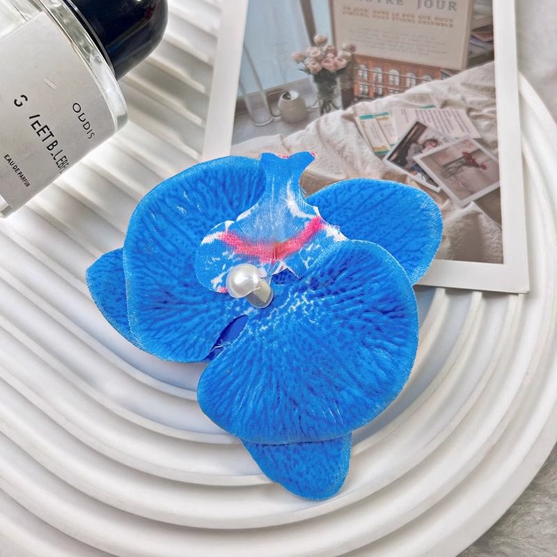 Fashion 10# Dark Blue Phalaenopsis Side Clip Simulated Flower Hairpin