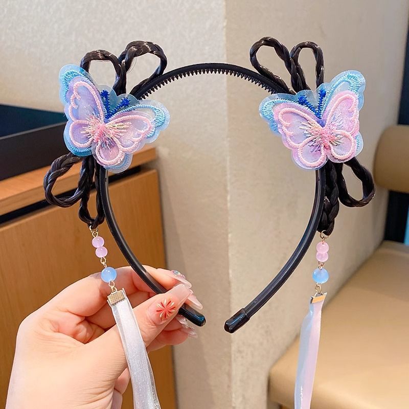 Fashion 18# Blue And Pink Embroidered Butterfly Ribbon Fabric Butterfly Wig Children's Headband