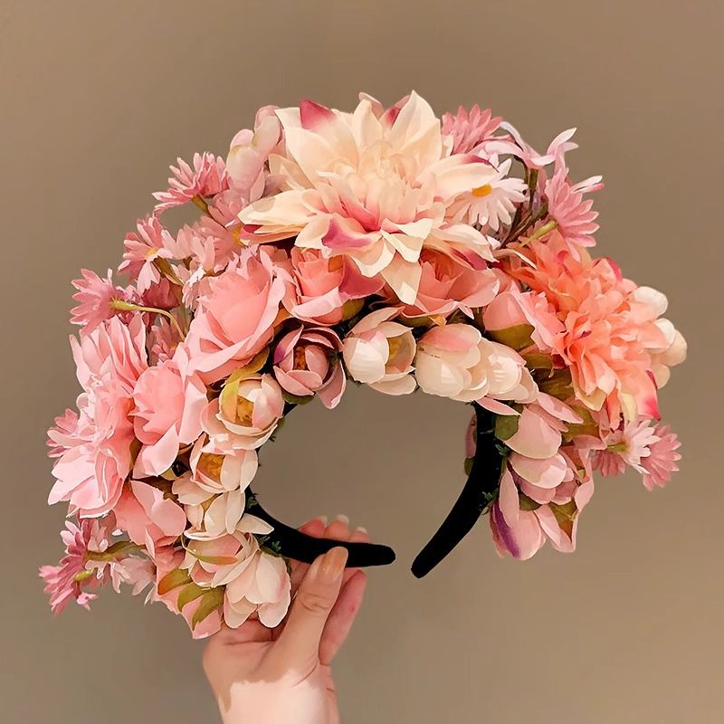 Fashion 2# Pink Flowers Fabric Imitation Hairpin Headband