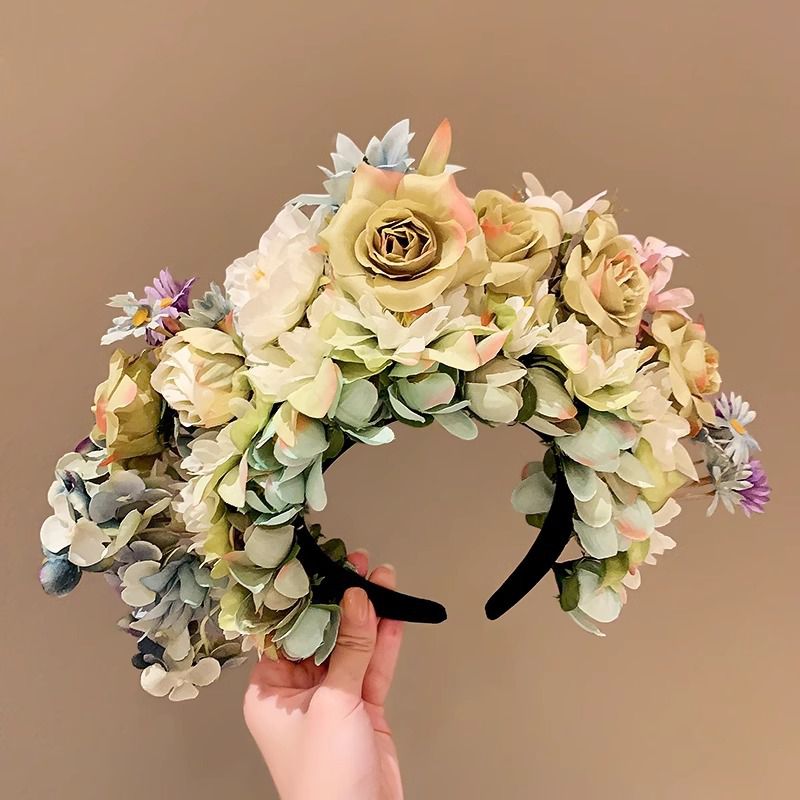 Fashion 6# Green Flowers Fabric Imitation Hairpin Headband