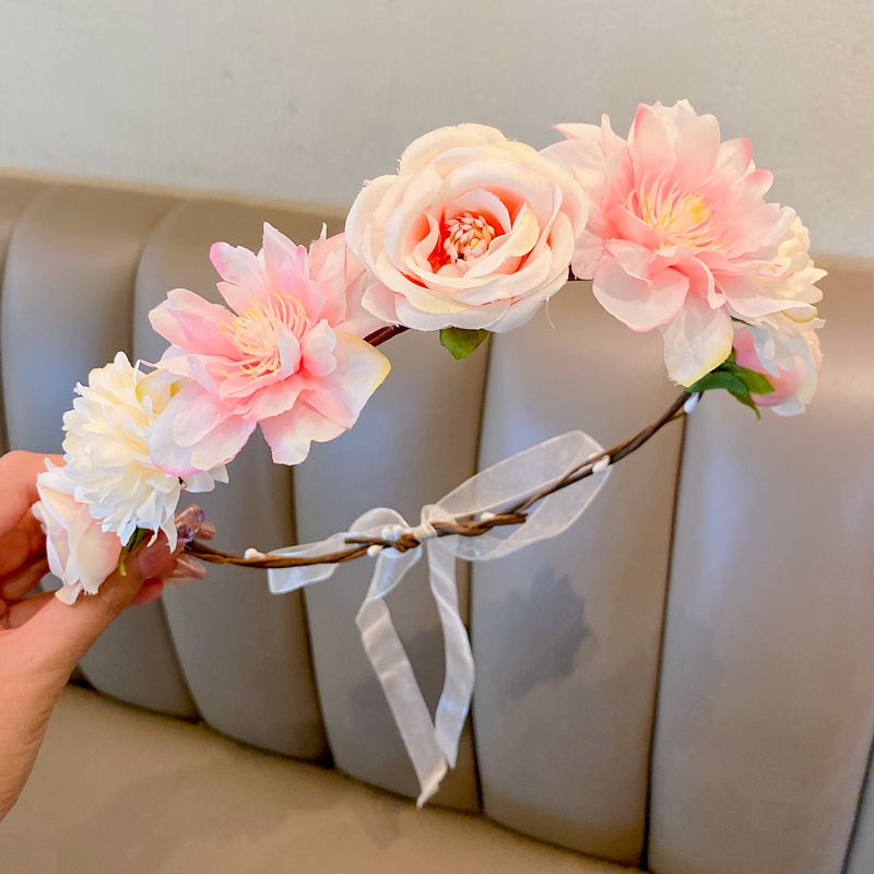 Fashion 10# Pink White Fabric Artificial Flower Headband