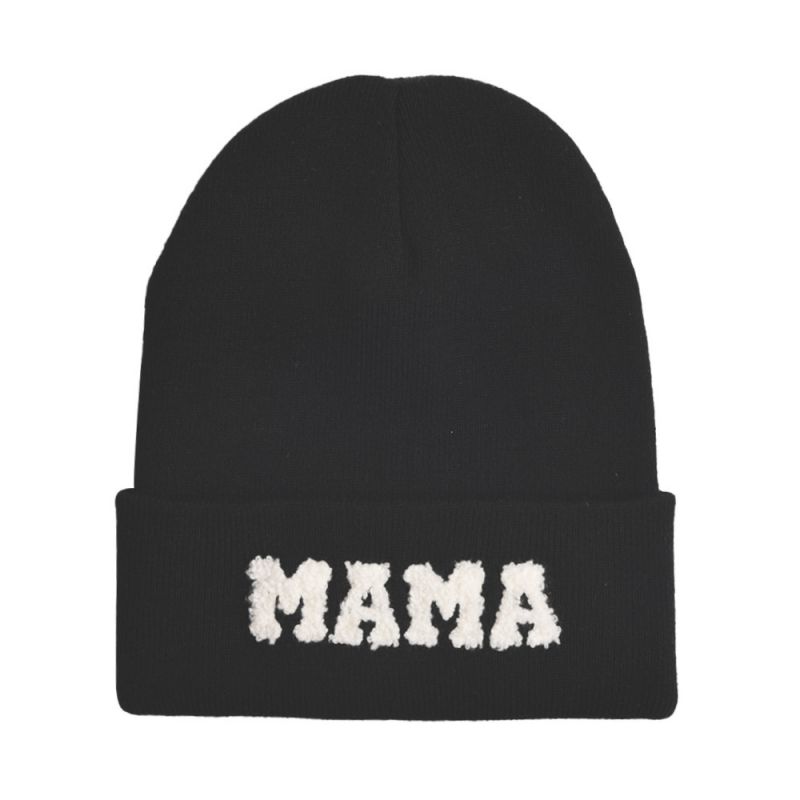Fashion Mama-black Woolen Hat Letter Embroidered Knitted Beanie