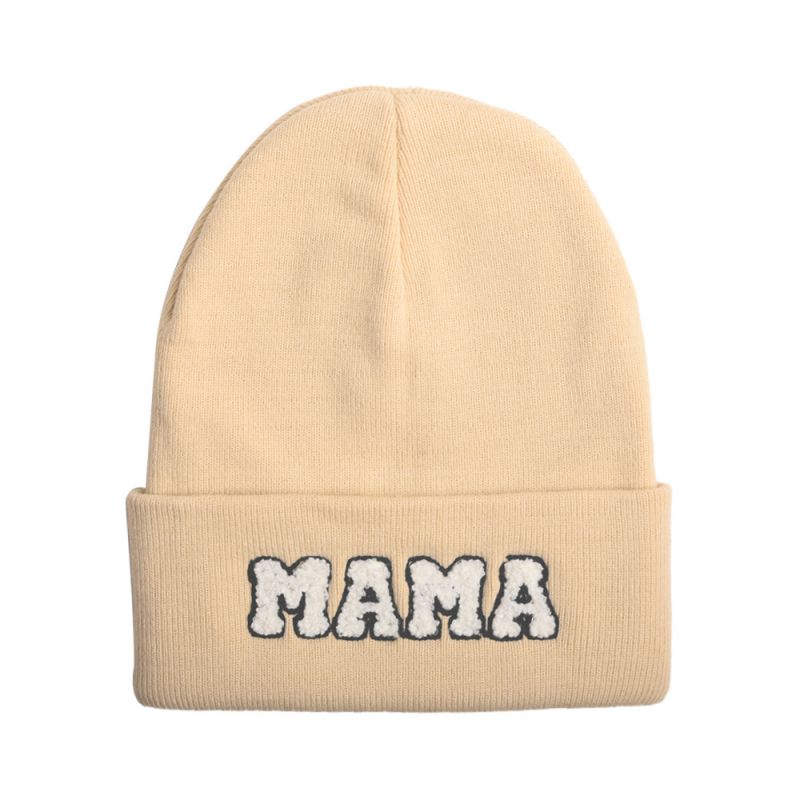 Fashion Mama-beige Woolen Hat Letter Embroidered Knitted Beanie
