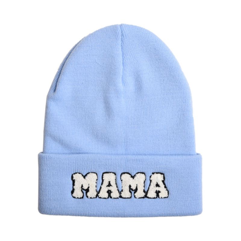 Fashion Mama-sky Blue Woolen Hat Letter Embroidered Knitted Beanie