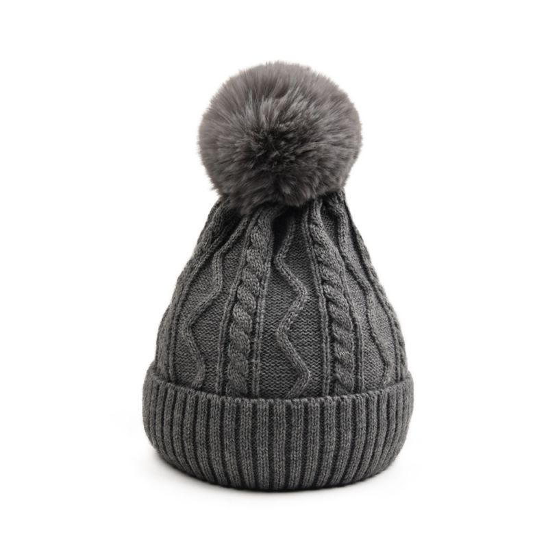 Fashion Gray-adult Parent-child Woolen Hat Wool Ball Knitted Parent-child Beanie Hat