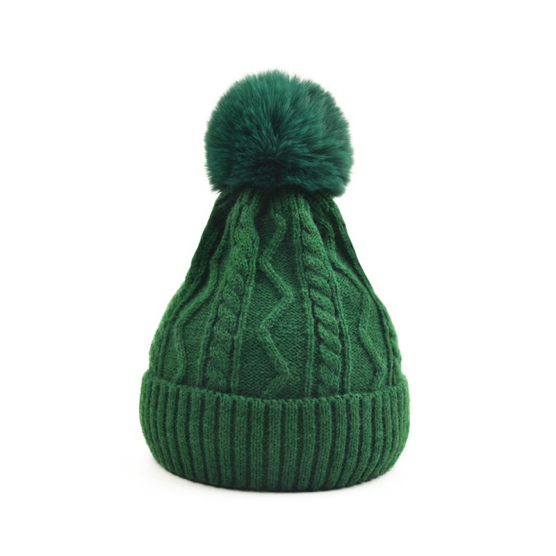 Fashion Ocean Green-adult Parent-child Woolen Hat Wool Ball Knitted Parent-child Beanie Hat