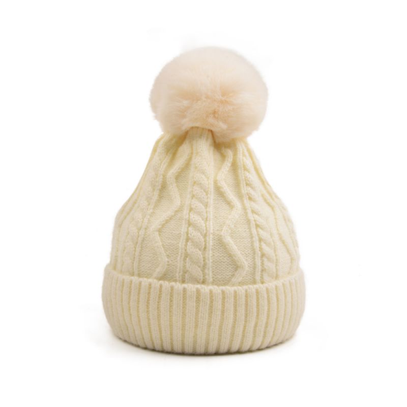 Fashion Off-white-adult Parent-child Woolen Hat Wool Ball Knitted Parent-child Beanie Hat