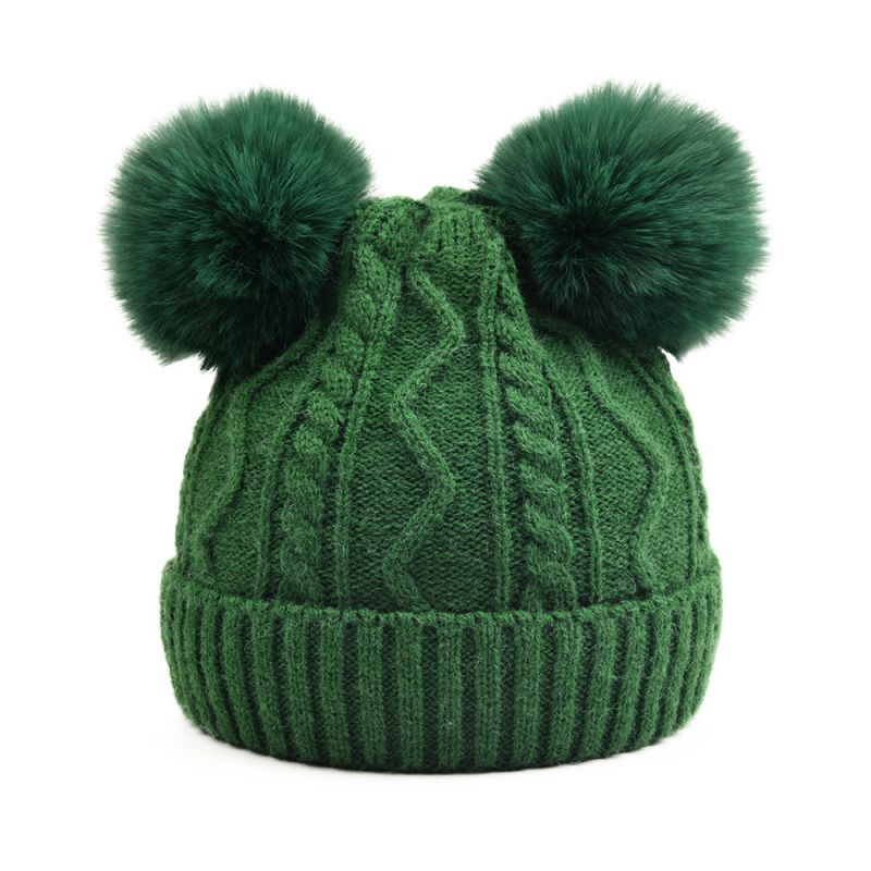 Fashion Ocean Green - Children's Parent-child Woolen Hat Wool Ball Knitted Parent-child Beanie Hat