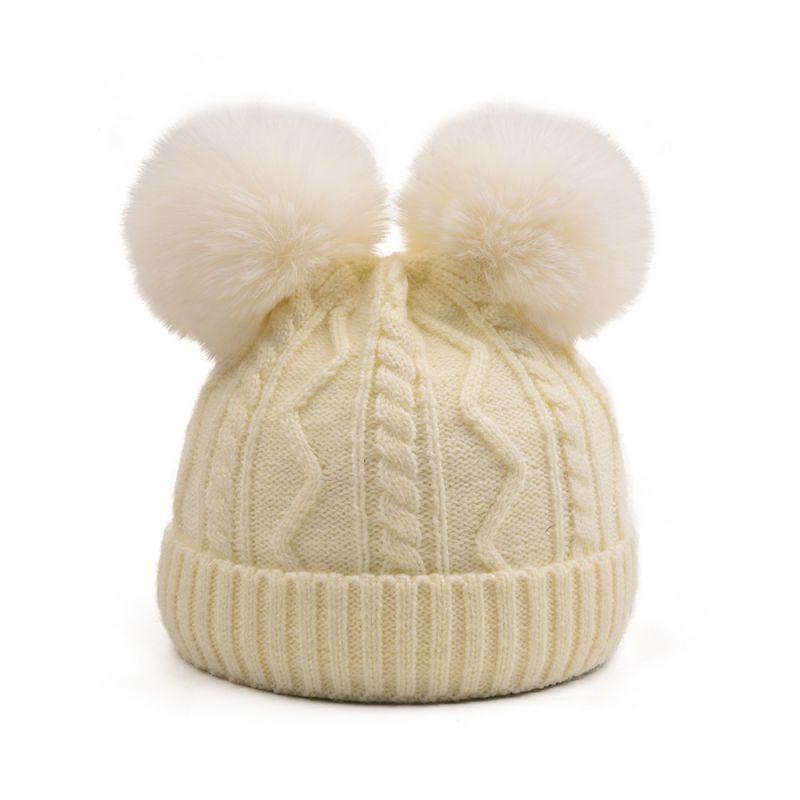 Fashion Off-white-children's Parent-child Woolen Hat Wool Ball Knitted Parent-child Beanie Hat