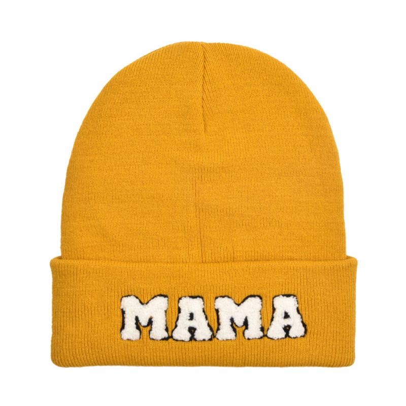 Fashion Lemon Yellow-mama Knitted Hat Letter Embroidered Knitted Beanie