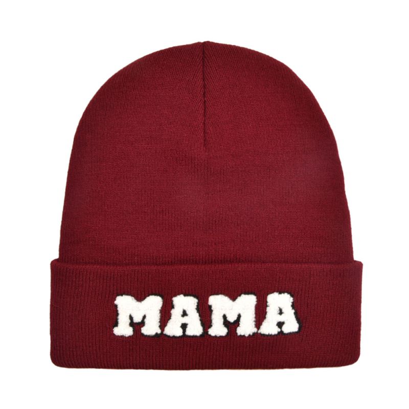 Fashion Fuchsia-mama Knitted Hat Letter Embroidered Knitted Beanie
