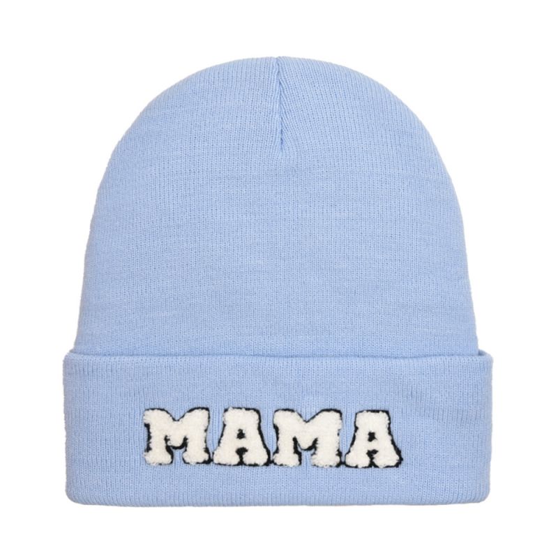 Fashion Sky Blue-mama Knitted Hat Letter Embroidered Knitted Beanie