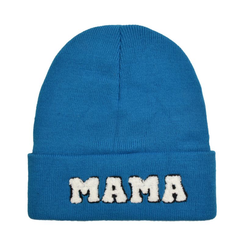 Fashion Bright Lake Blue-mama Knitted Hat Letter Embroidered Knitted Beanie