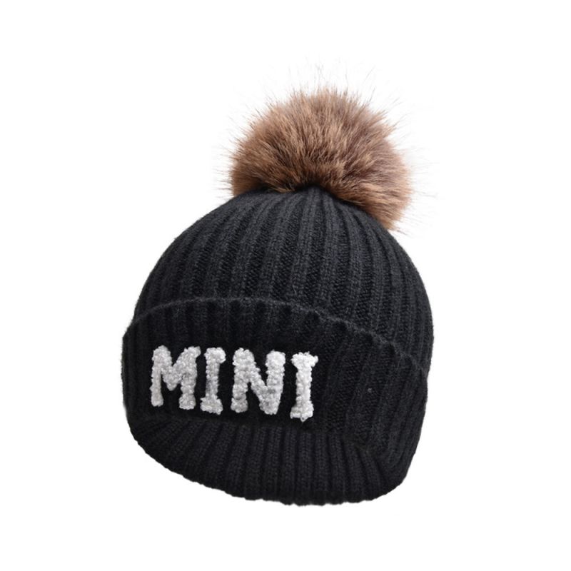 Fashion Black-mini Woolen Hat Letter Embroidery Knitted Children's Beanie