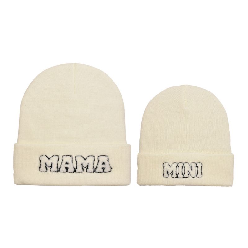 Fashion Soft White-parent-child Knitted Hat Letter Embroidered Knitted Parent-child Beanie