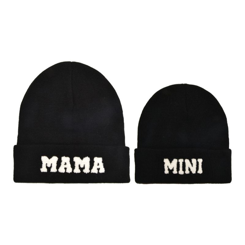 Fashion Black-parent-child Knitted Hat Letter Embroidered Knitted Parent-child Beanie